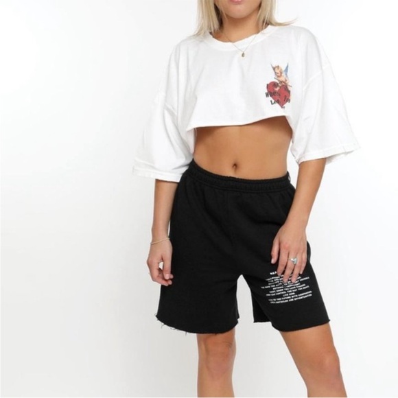 Boys Lie Read Me Cut Off Sweat Shorts Black Size Small - Picture 3 of 9